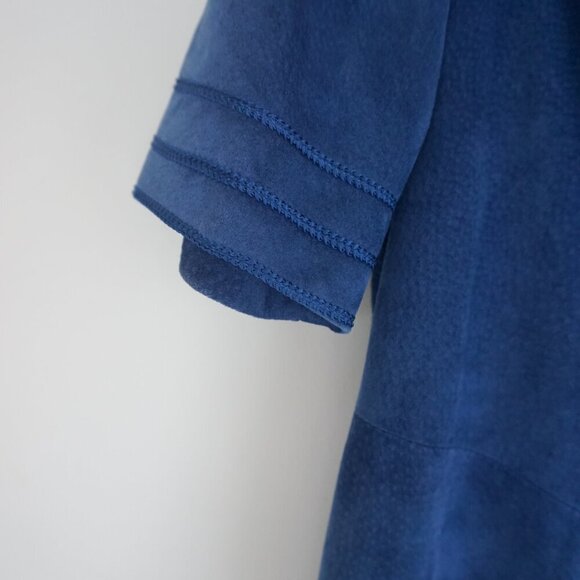 Vintage Danier Blue 100% Suede Leather Short Sleeve Midi Dress Large - Picture 5 of 13